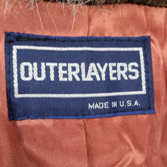 VTG Outerlayers Brown Faux Fur Shawl Collar Pockets Lined Coat USA Large L - Picture 3 of 16